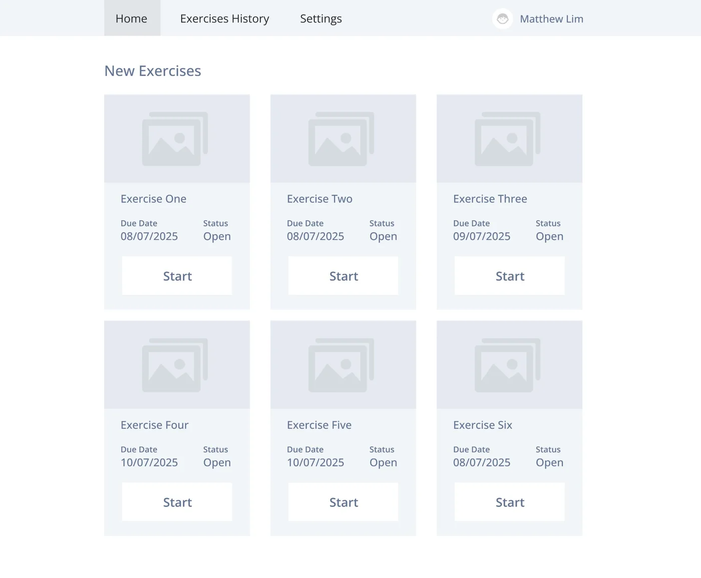 Low-fidelity wireframe 02: New exercises with due date and status