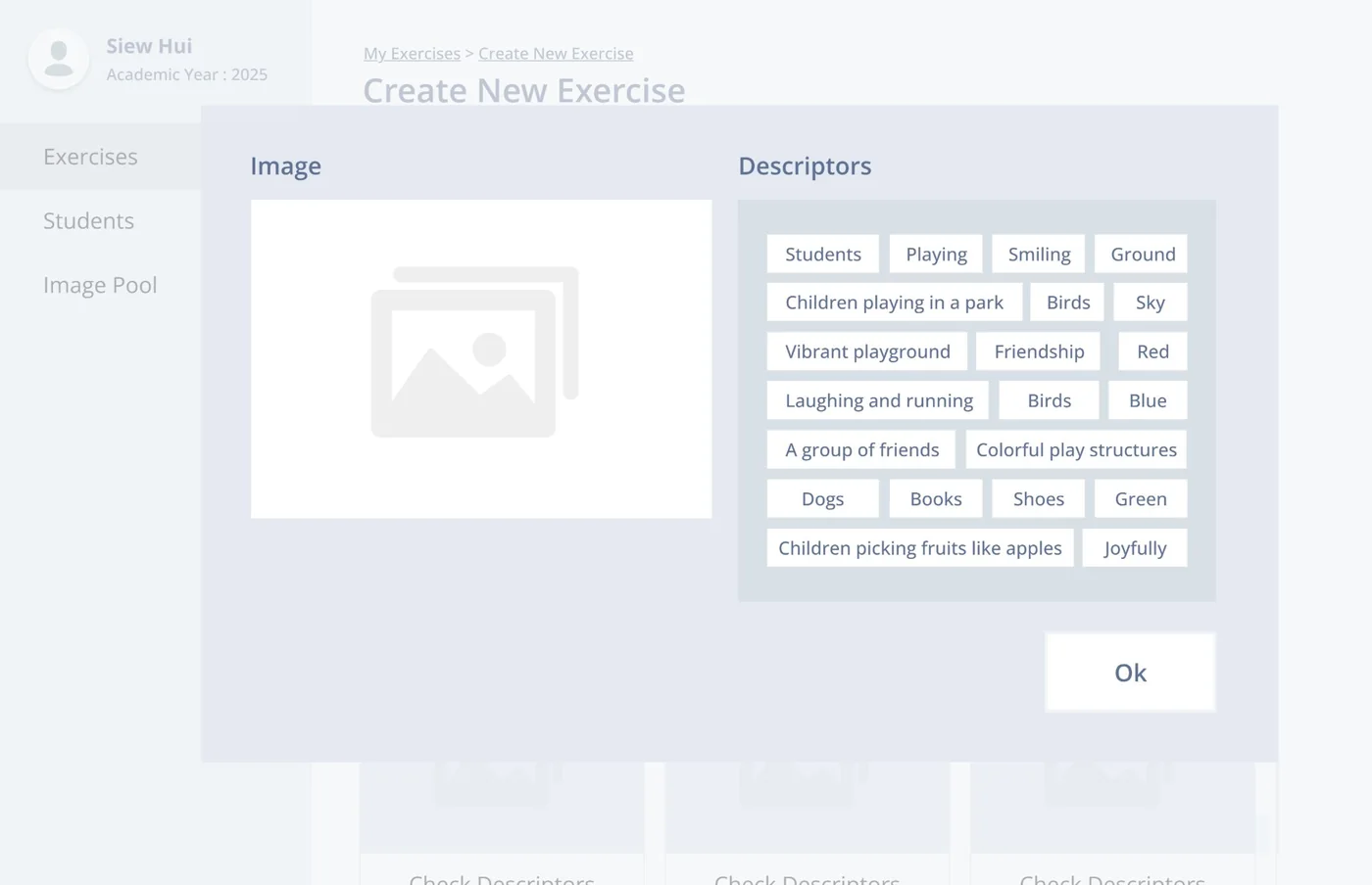 Low-fidelity wireframe 05: Checking an image's descriptors