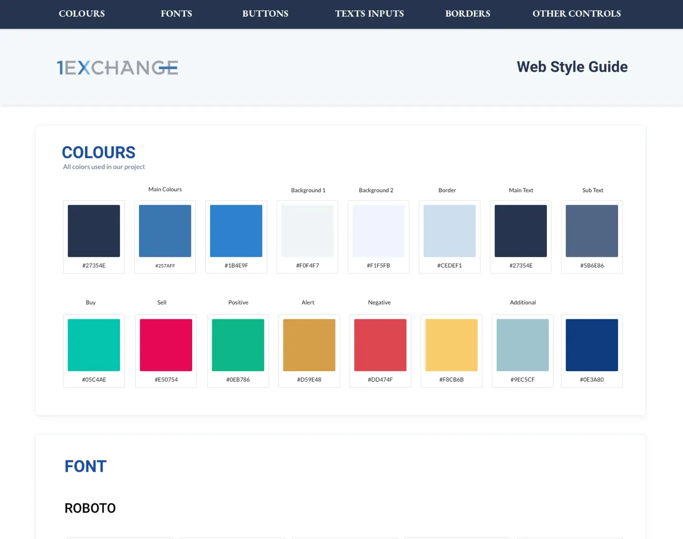 1Exchange web style guide: colours and font specimens