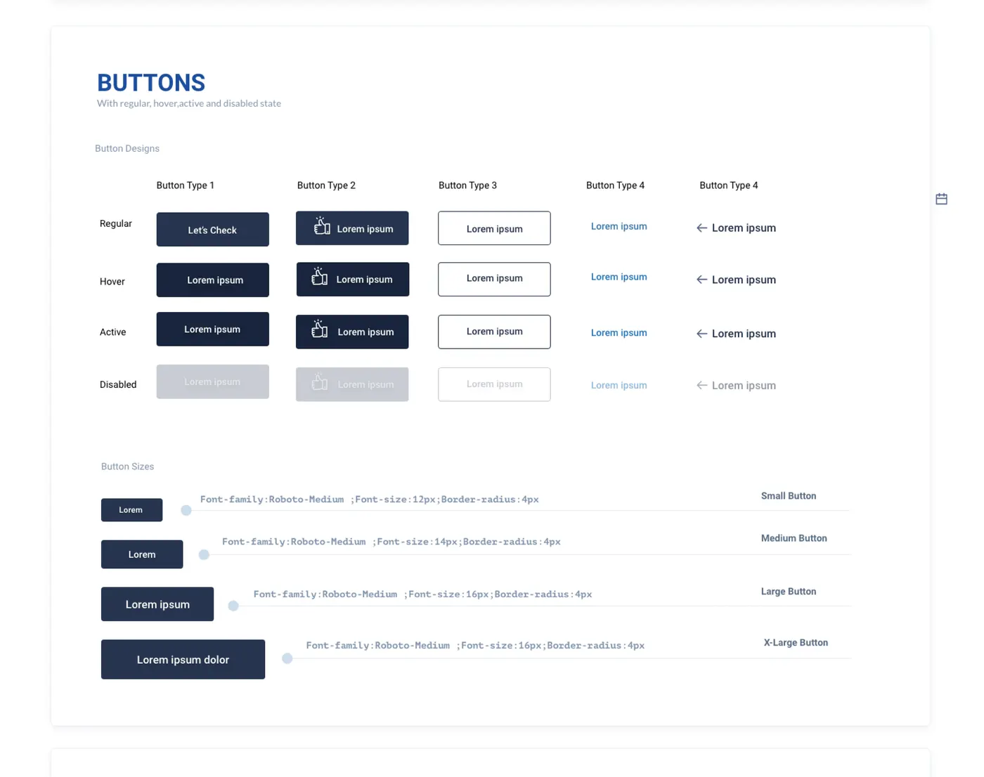1Exchange web style guide: buttons, regular, hover, active and disabled states