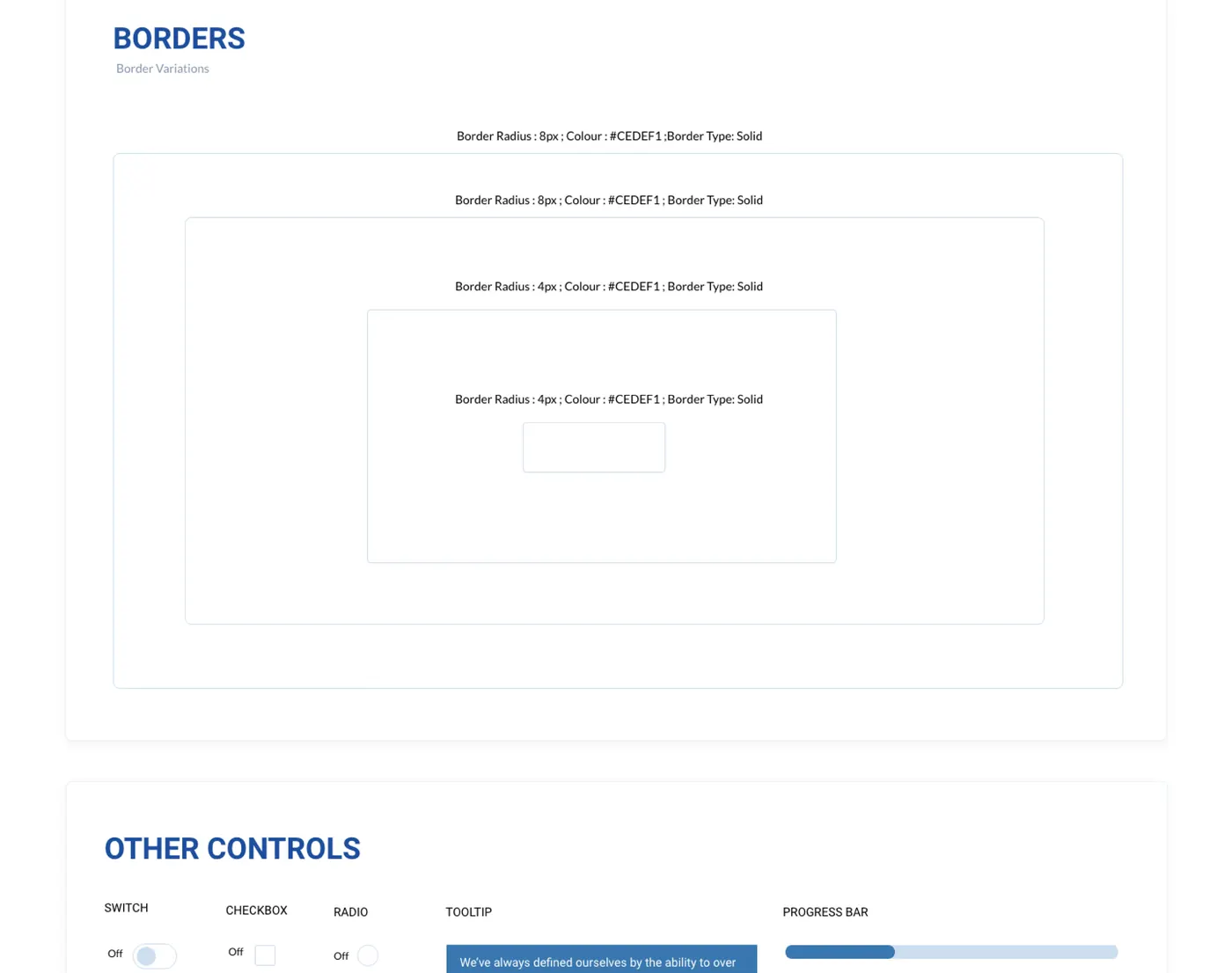 1Exchange web style guide: borders and other controls