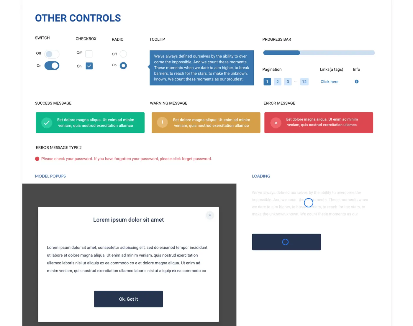 1Exchange web style guide: switches, checkboxes, radios, tooltips, messages and modals