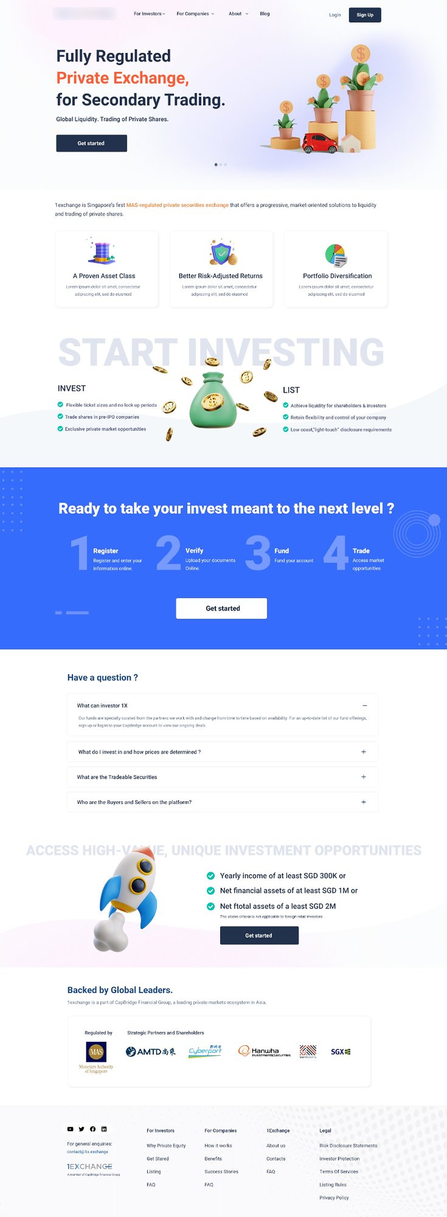 1Exchange landing page: a 