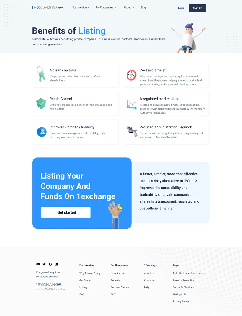 1Exchange Benefits of Listing page design