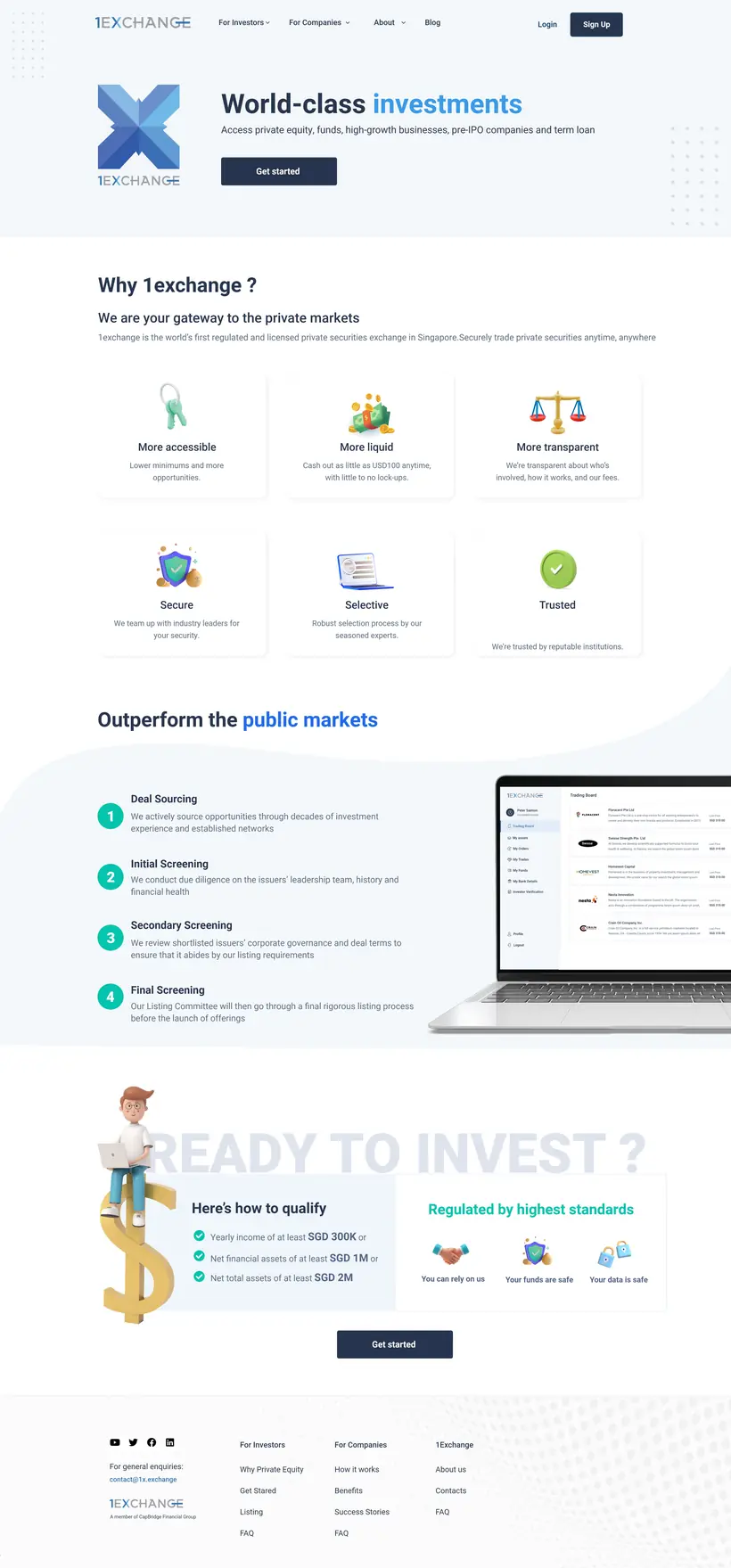 1Exchange World-class Investments page design