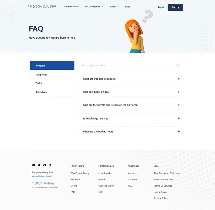 1Exchange FAQ page design