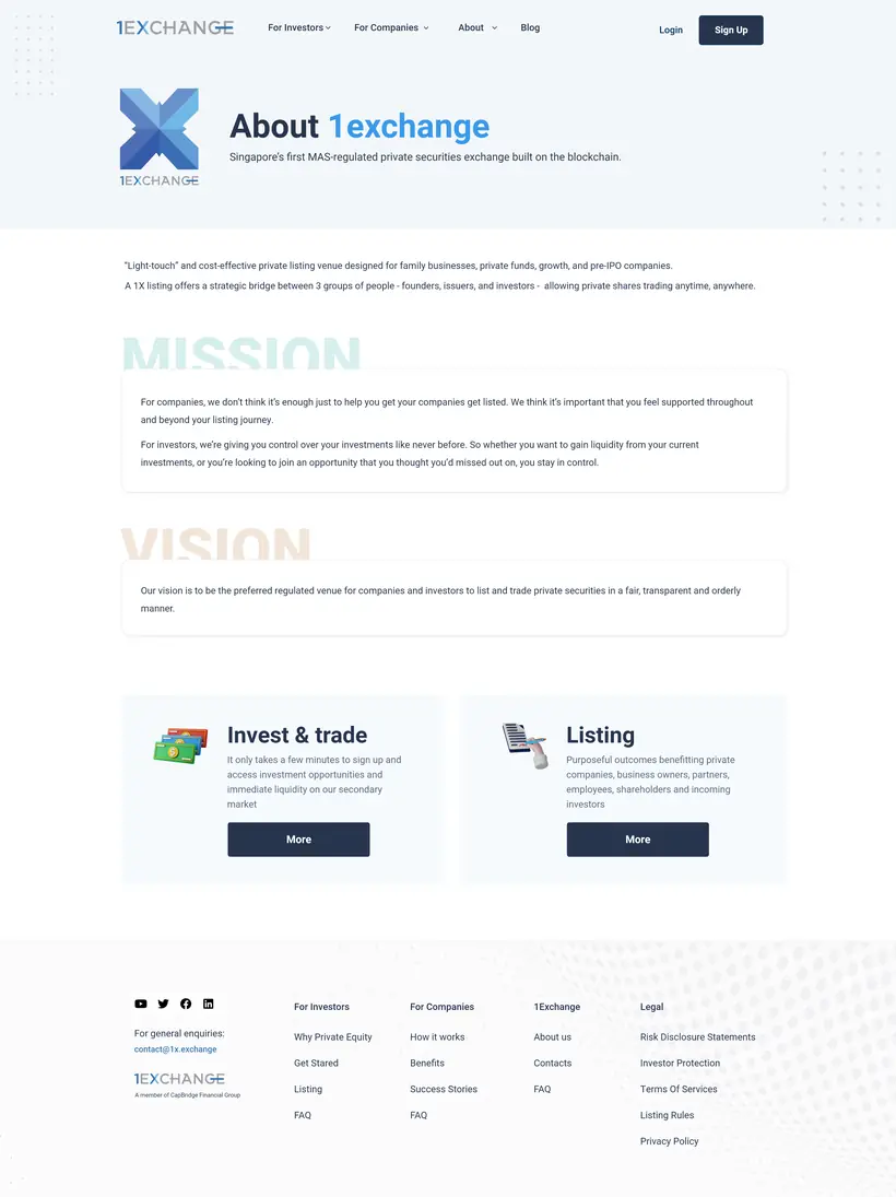 1Exchange About 1exchange page design